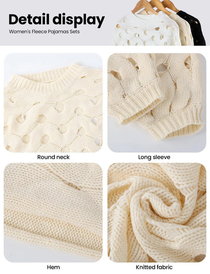Arssm Women'S Hollow Out Pullover Sweater Oversized Long Sleeve Crew Neck Crochet Chunky Knitted Sweater